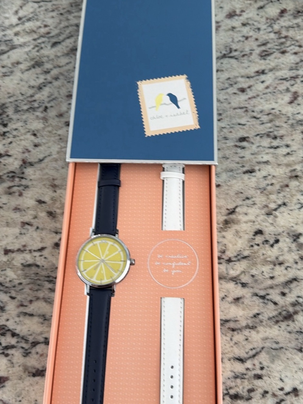 Chloe + Isabel Lemon Dial Watch with Navy and White Straps
